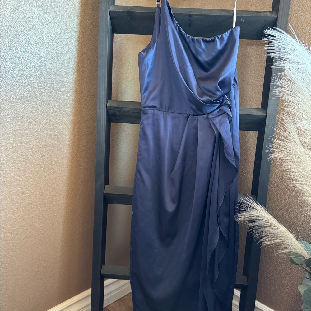 Lulu's Blue Asymmetrical Ruched Cocktail Dress